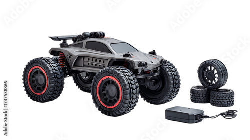 Gray remote control monster truck car isolated on transparent background
