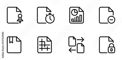 Data analytics document file performance chart icon collection