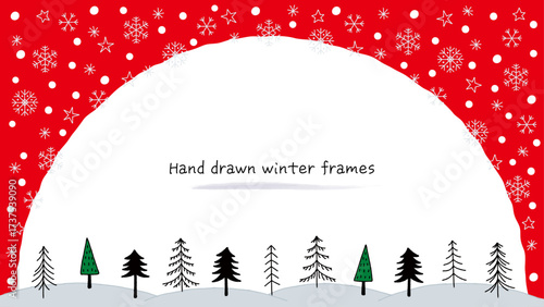 Xmas-8　冬のフレーム。冬景色の背景。雪の結晶がきれいなフレーム。