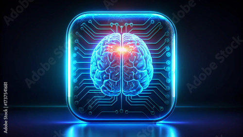 AI Assistant App Icon – Ultra HD 8K Futuristic Neon Brain Logo for Android and iOS