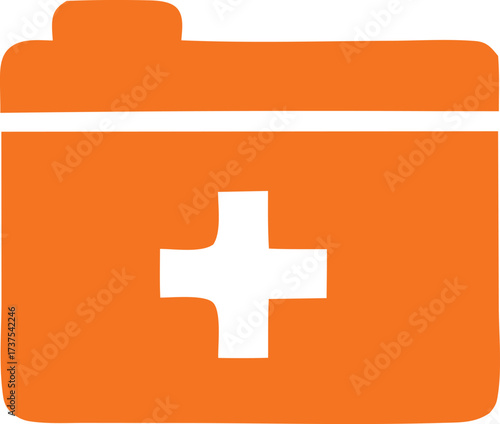 Orange medical folder icon with white cross symbol for health records and emergency services digital asset