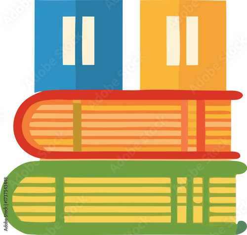 Stack of colorful books representing knowledge and education with distinct spines and pages ideal for learning and reading graphics