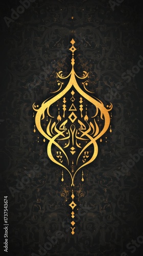 Elegant Gold Islamic Ornament on Black Background
