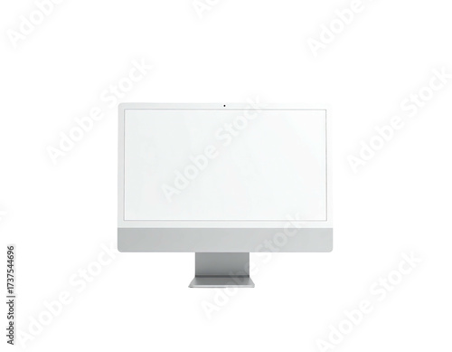 Clean front-facing desktop computer with a bright blank screen on black background