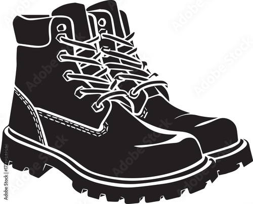 Black work boots isolated on white background