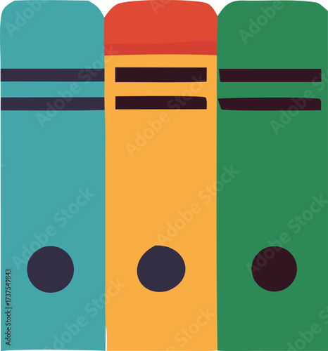 Three colorful binders standing upright suggesting organization and record-keeping perfect for office or study themes