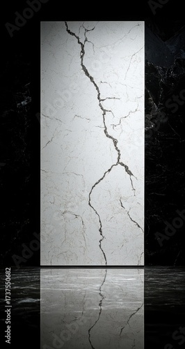 Veined marble panel against dark, textured backdrop