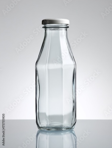 Elegant Glass Bottle with a Shiny Metal Lid Showcasing Minimalist Design and Versatile Use for Beverages or Decorative Purposes in Modern Settings