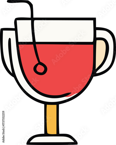 Vibrant red beverage in a clear glass with a straw and cherry festive drink for celebrations and refreshment