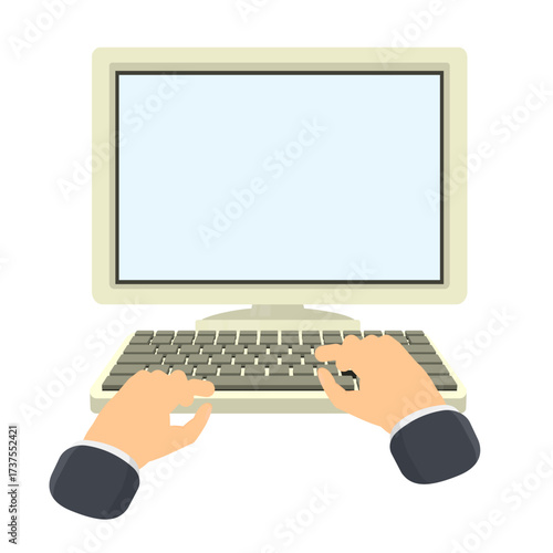 Hands are typing on a computer keyboard. Computer employment, vector illustration.