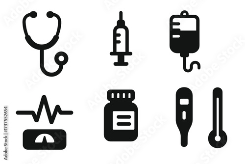 Essential Medical and Healthcare Diagnostic Tool Icons for Health Services