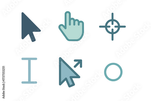 Various cursor icons displayed on a digital interface showing different functions and styles