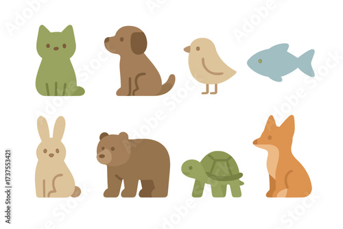 Set of adorable simplified animal characters for children's educational content and design