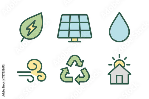 Environmental sustainability and renewable energy resource icons collection