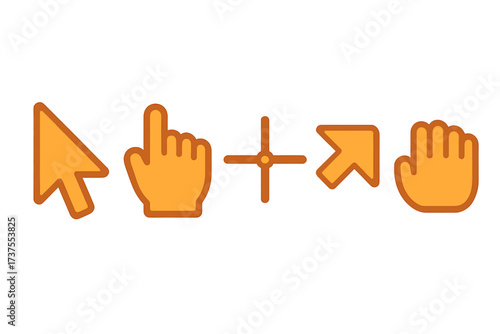 Various cursor icons showing hand gestures and pointer actions related to digital navigation or interface usage