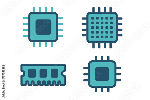 Modern digital hardware components including microchips and RAM modules for technology concepts