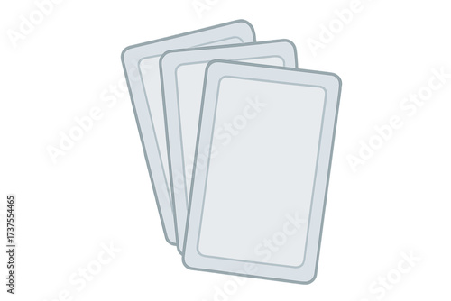 Three blank rectangular cards fanned out for game design or presentation