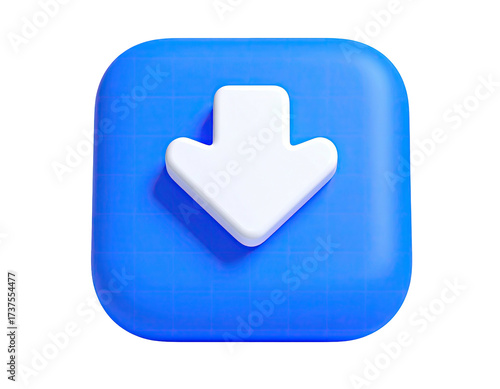 3D icon of a white downward arrow within a blue rounded square on black