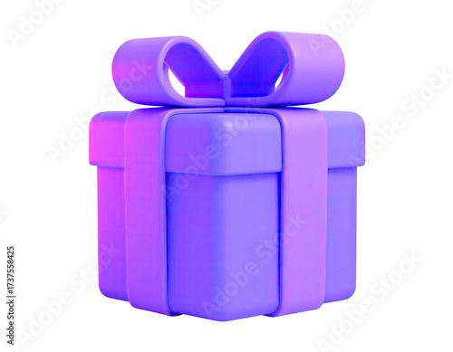 3D rendered gift box with a bow, shades of purple, isolated on black