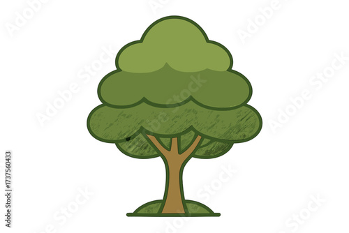 Vibrant green tree with lush foliage and sturdy trunk on a white background