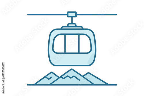 Cable car gondola cabin transportation system above snowy mountain peaks