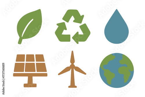 Environmental symbols representing sustainability and renewable energy practices for a greener future