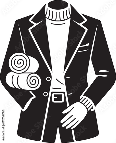 Man's Suit Silhouette with Rolled Scarves jacket shirt