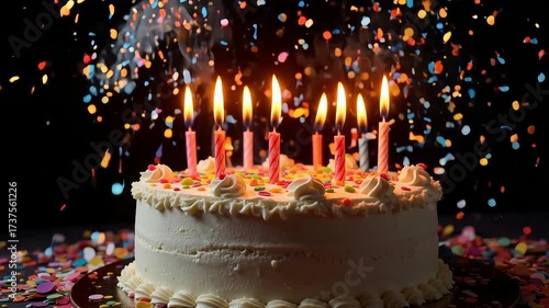 Celebrate life's sweet moments with a delightful birthday cake video, candles flickering, confetti falling, creating a joyful and memorable occasion