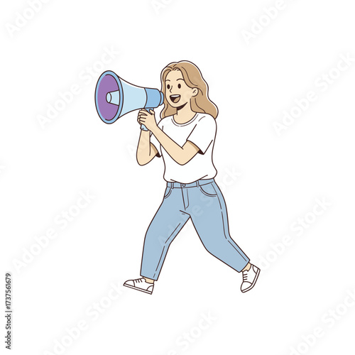 Female character with megaphone vector shouting announcement promotion advertising campaign cartoon flat illustration