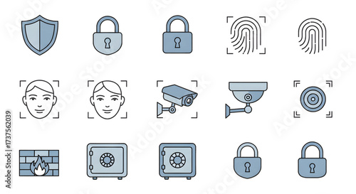 Security and protection icons set digital safety concepts.