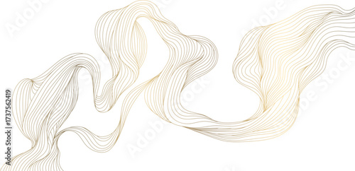 Elegant abstract vector background, golden wave lines, smooth gradient, flowing geometric curves, Japanese aesthetics. Luxury cards, award ribbons, modern banner, premium pattern.