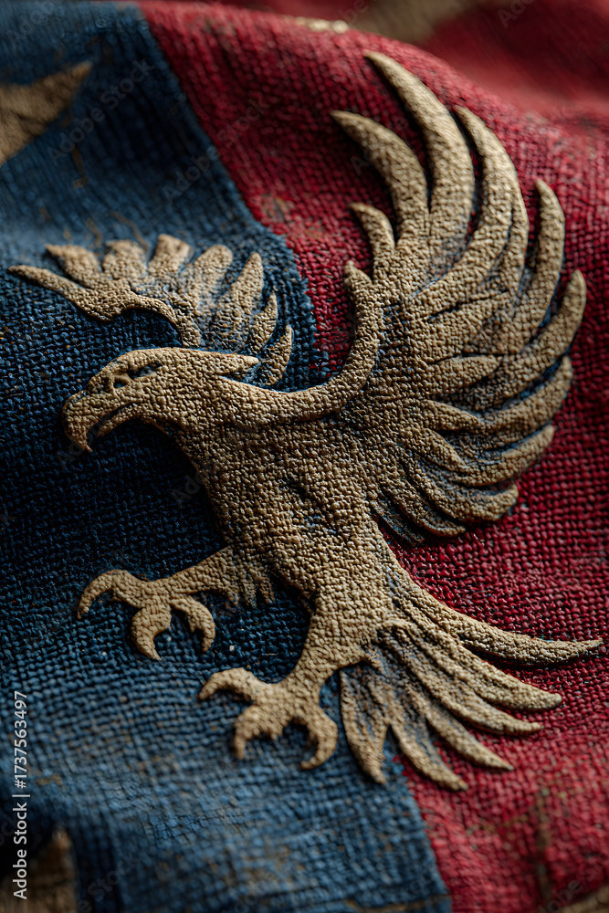 Fototapeta premium Vintage American flag with bold eagle silhouette design