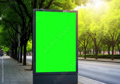 New York city with vertical digital OOH mockup with green screen. generative ai
