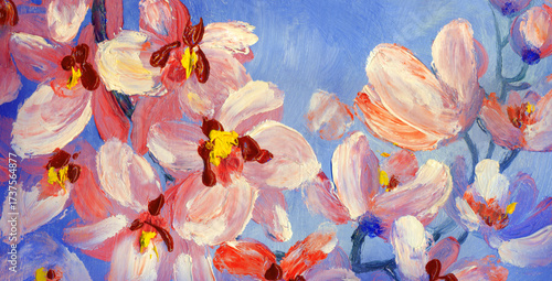 White orchid branch. Oil painting