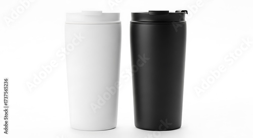Wallpaper Mural Two reusable tumblers, one white and one black, isolated on white background Torontodigital.ca