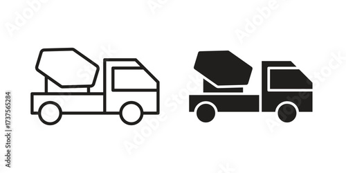 Cement truck icon art in black and white