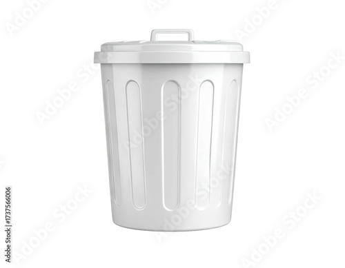 Wallpaper Mural Isolated bright white plastic trash can with a lid and handle, on black Torontodigital.ca