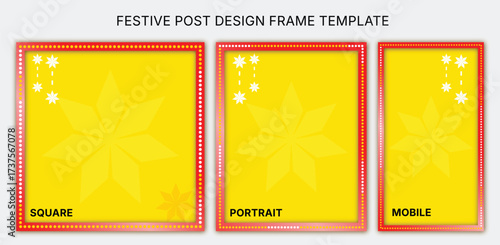 Yellow red decorative festive post frame design vector template