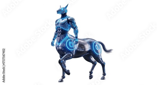 Cybernetic Centaur Android with Glowing Blue Lights