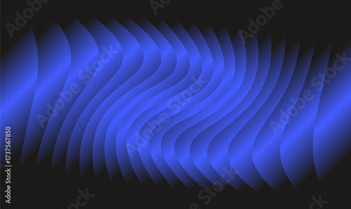 Black and blue abstract background with sharp wavy lines and gradient transition, dynamic swirl shape.
