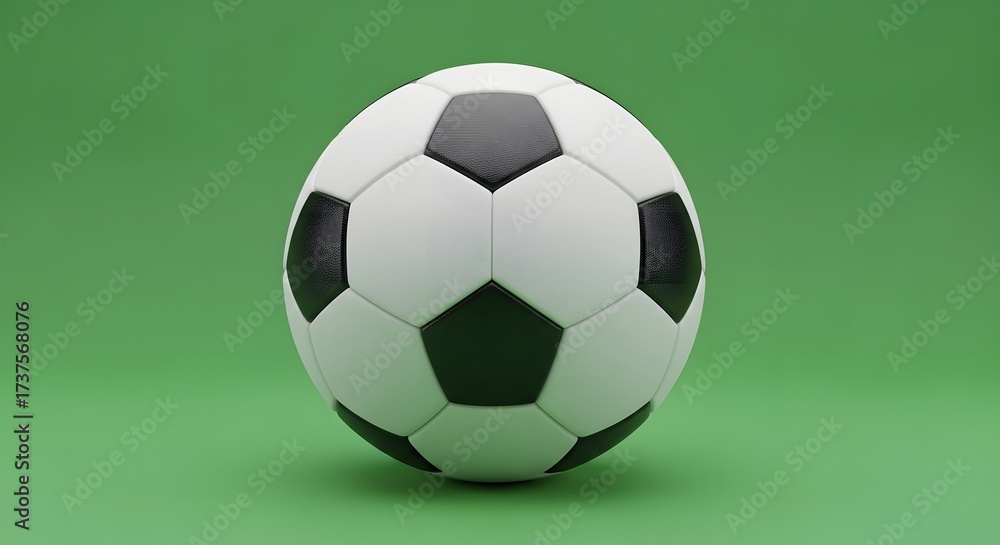 Fototapeta premium Classic Black and White Soccer Ball Centered on a Vibrant Green Background