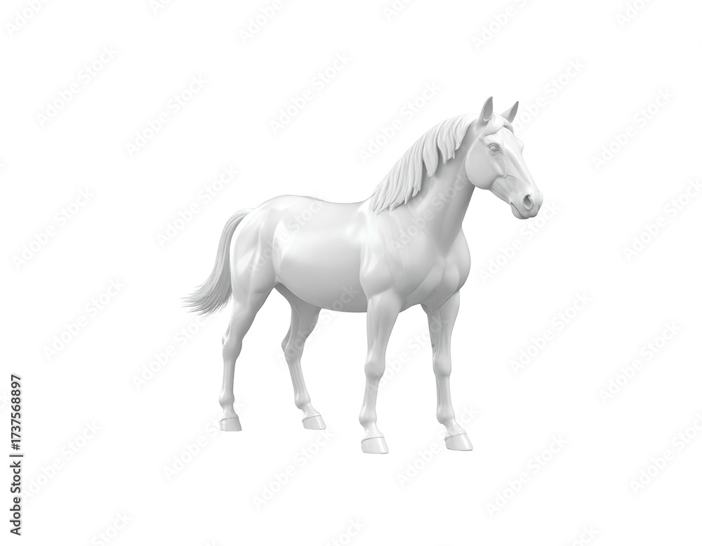Fototapeta premium A pristine, all-white horse sculpture in a side-facing, standing pose