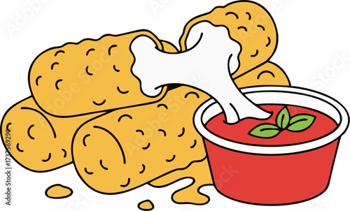 Mozzarella Cheese Sticks with Marinara Sauce Vector – Crispy Snack Cartoon
