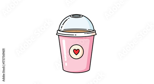 Cute Cartoon Style Milkshake with Heart Icon on the Cup Illustration
