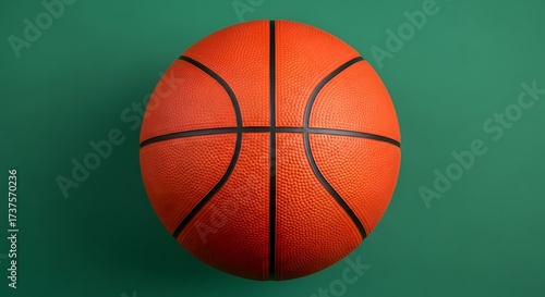 A classic orange basketball with black lines, centered against a solid green background