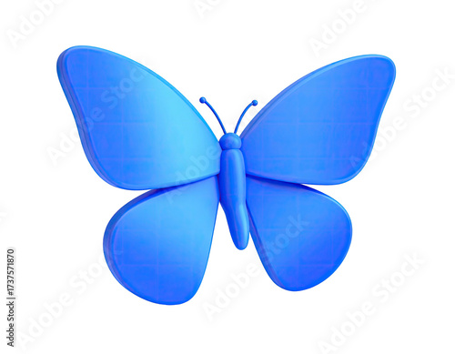 3D rendered, stylized blue butterfly with smooth, rounded wings on black