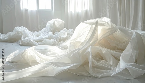 White fabric draped in a bright room
