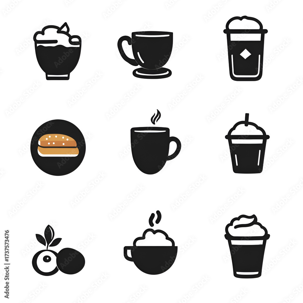 Obraz premium Simple beverage and food icons set on transparent background