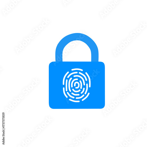 blue padlock with a fingerprint symbol. Represents biometric security, fingerprint authentication, privacy protection, and digital safety.