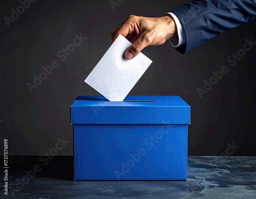 Hand deposits vote in blue box